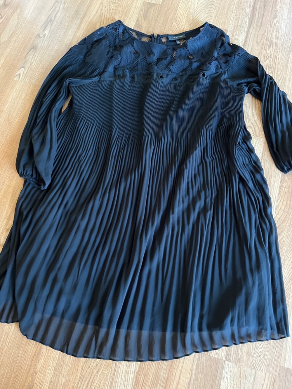 Lane Bryant Black Pleated Lace Yoke Dress - Picture 2 of 5